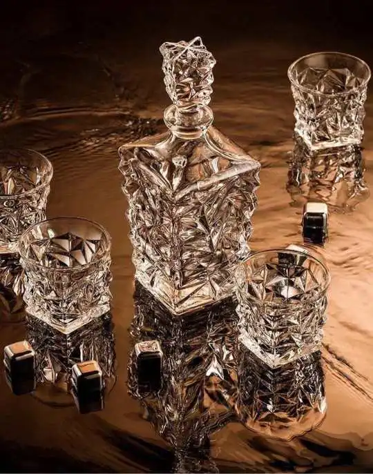 Hot Sale Lead-Free Crystal Square Bourbon Whiskey Decanter with Tumbler Set