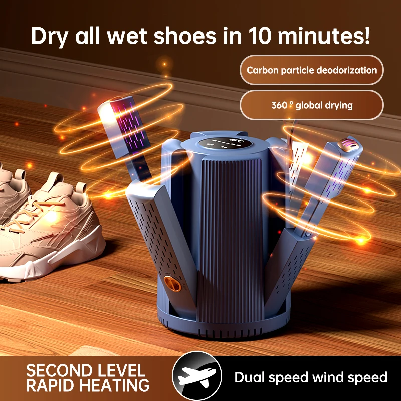 NEW Winter Four Heating Rods Smart Heated Ski Shoe Sock Dryer Deodorizer Foldable Timer Electric UV Boot Shoes Dryer