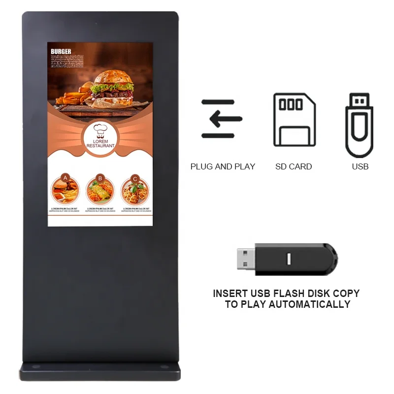 55 inch led/Lcd video light box usb metal advertising player waterproof Advertising screen outdoor digital signage display totem