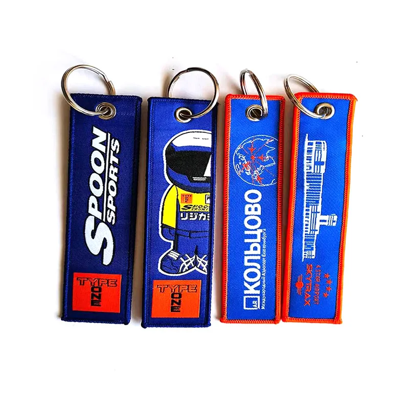 Embroidery Customized Double Sided Fabric Flight Key Chains Key Ring Key Tag For Pilot