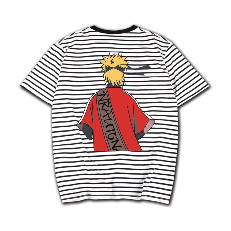 
Naruto T-shirt Uchiha Sasuke Itachi tide writing round eyes kaleidoscope round neck striped short-sleeved shirt T-shirt men and 