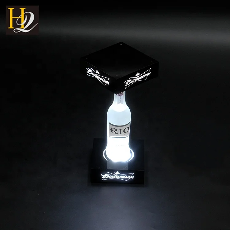 fashion popular plug power supply square shape black acrylic LED single bottle display stand with logo engraving and light up