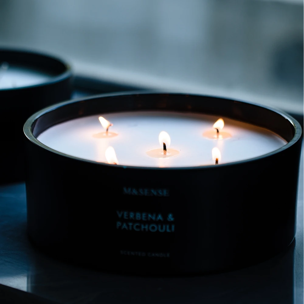 Wholesale Black Pillar Glass Jar Multi Wick Art Scented Soy Wax Candle
