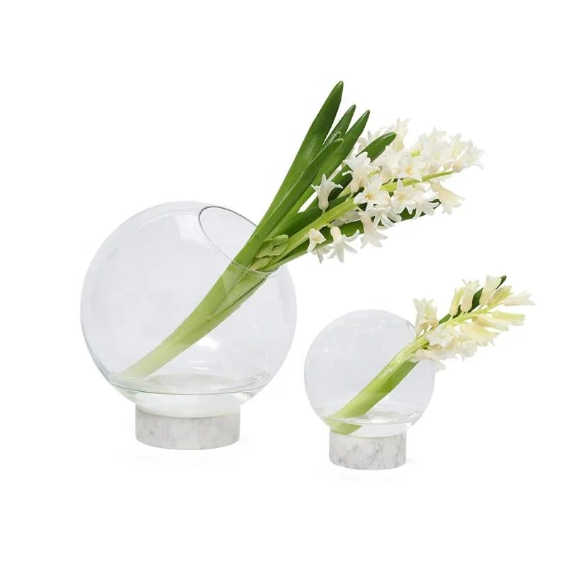 Custom Glass marble Vase with White Marble Base White Big Sized Marble glass Vase Home hotel flower pot