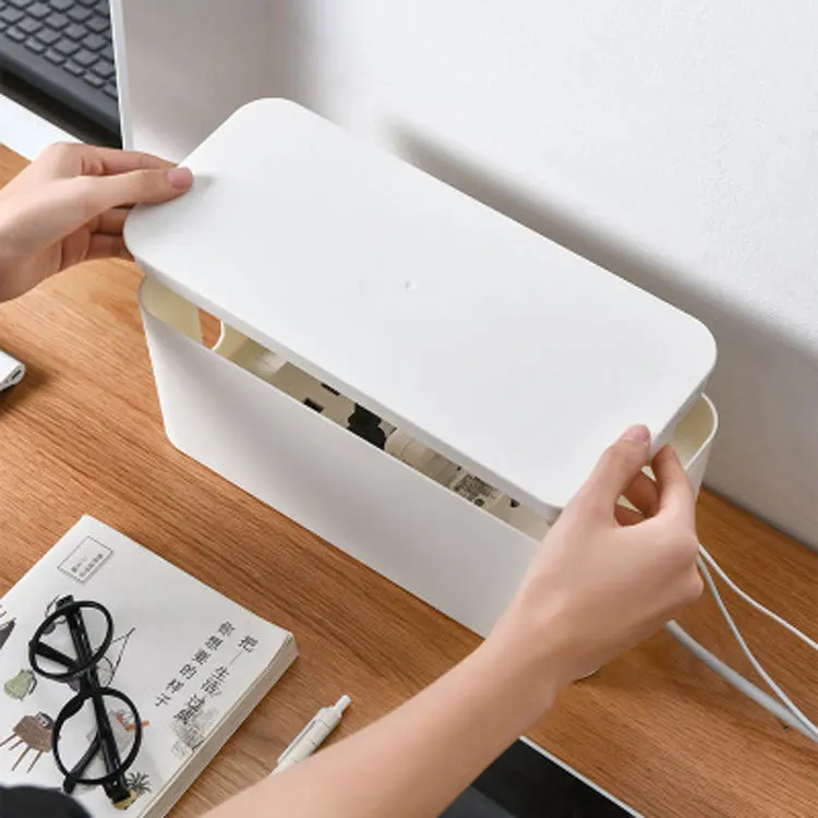 New Arrivals Desktop plastic Data cable storage boxorganizer with lid wire tidying box