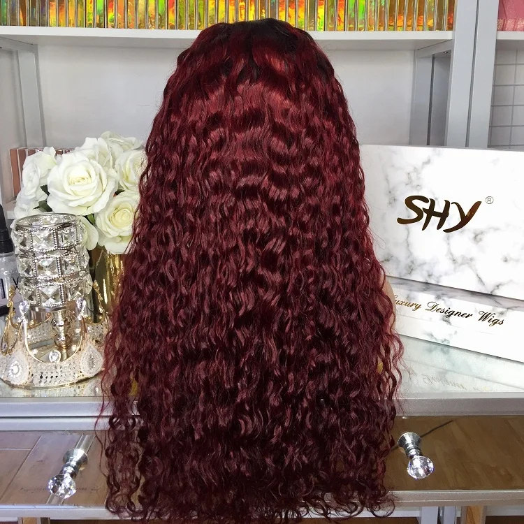 Wholesale 200% Density Closure Wig Ombre Color 99J Curly 22inch Long Brazilian Human Hair 5*5 Closure For Black Women