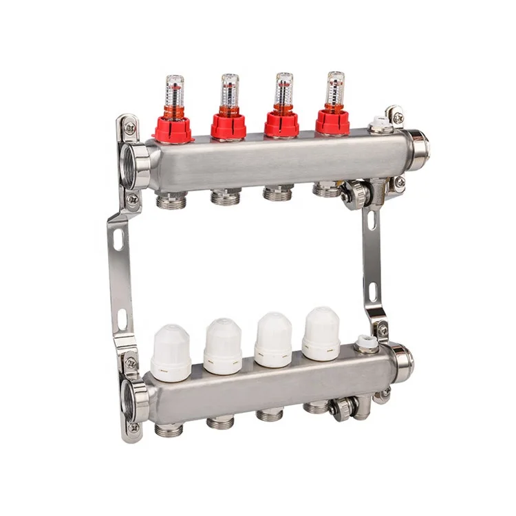 Stainless Steel Underfloor Heating Manifold Collector With Flow Meter