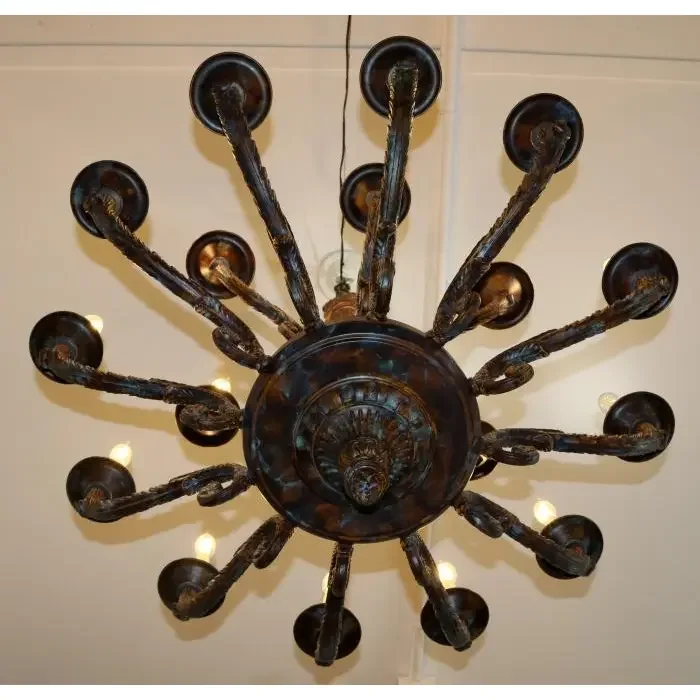 American Style Bronze 18 Light Chandelier Vintage Retro Pendant Light