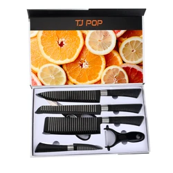6pcs Non-Stick Coating Knife Ste with PP Handle Kitchen Scissors Ceramic Peeler Chopper Chef Bread Paring Knife
