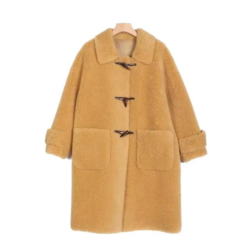 
Women Genuine Long Shearling Sheep Fur Jacket with Chammy Lining Lamb Fur Coat Winter 
