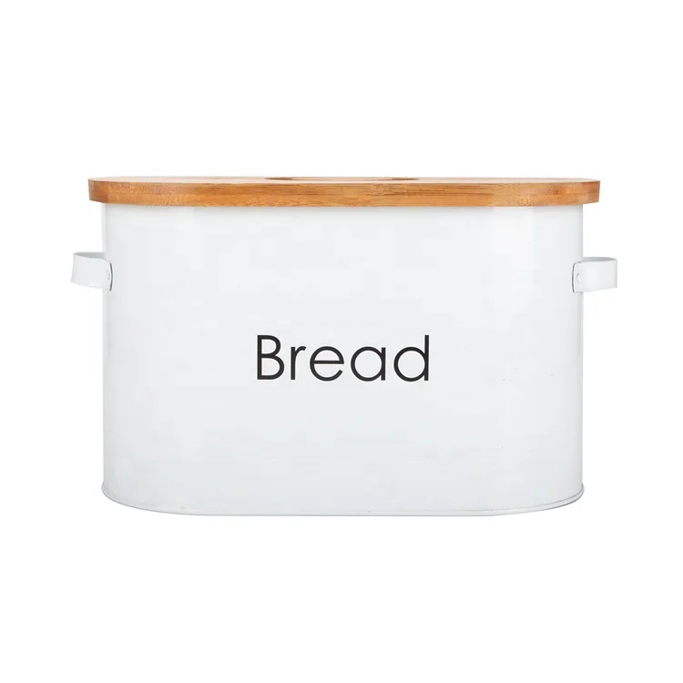 2024 Hot Sale Vintage Bread Box Stainless Steel Bread Box Cream with Bamboo Lid.
