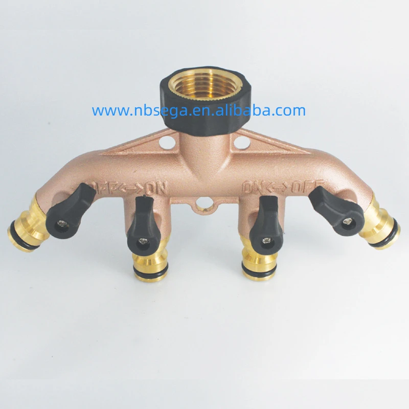 Brass manifold ball American 4-way ball Garden hose heavy duty splitter connection