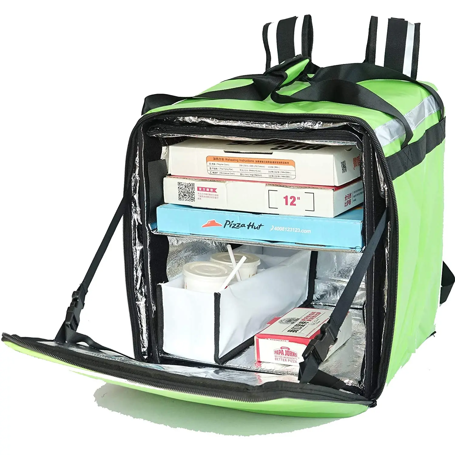 Leakproof Large Capacity green Thermal Insulated Pizza Delivery bag Food Backpack Uber Eats