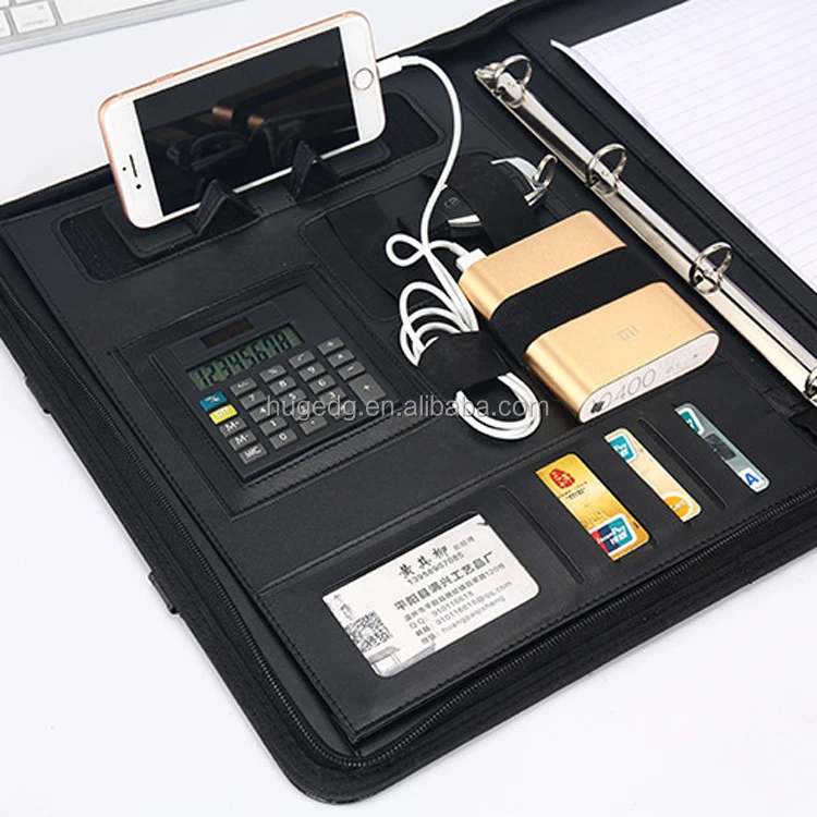 New Design Multi Functional Waterproof A4 PU Leather Office Supplies Hardcover Portfolio Folder with Calculator Note Pad