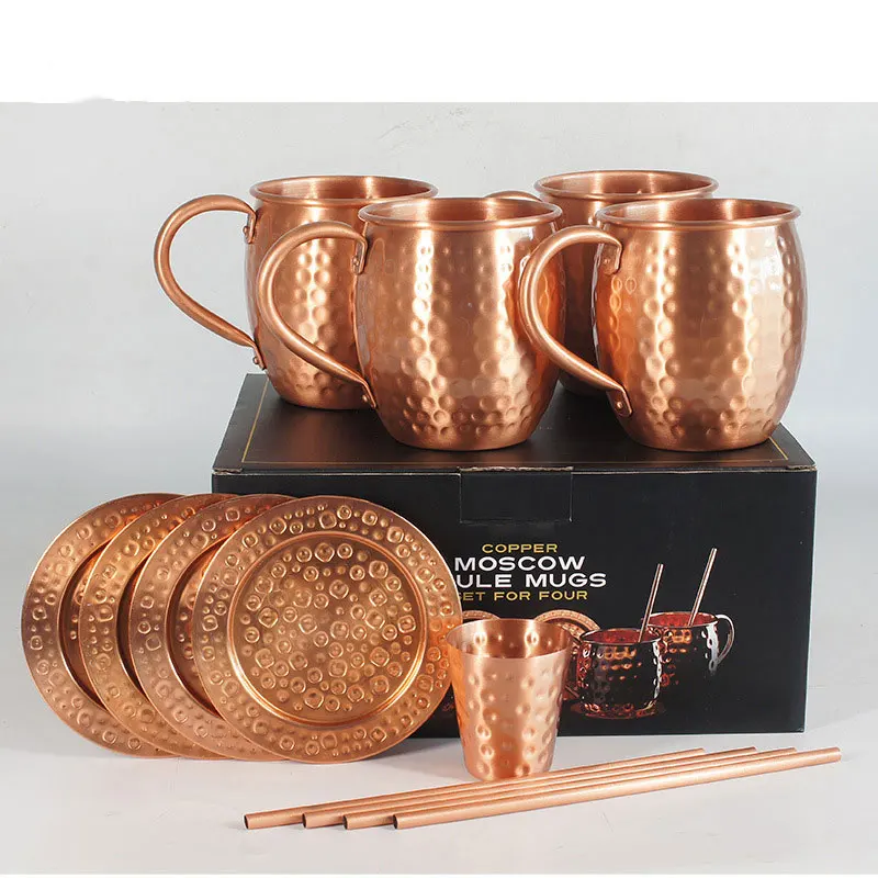 moscow mule copper color mug setof4 500ML Copper Cocktail Metal Hammered Moscow Mule Mugs with Logo Moscow Mule Mug Sublimation