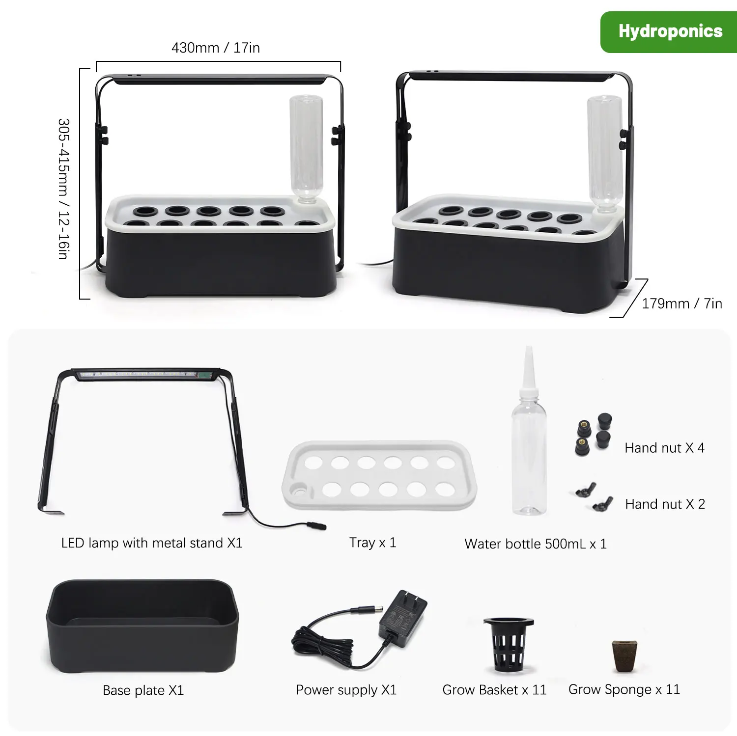 Hydroponics Growing System 11 Pods Planter Indoor Smart Herb Garden with 16W LED Grow Lights