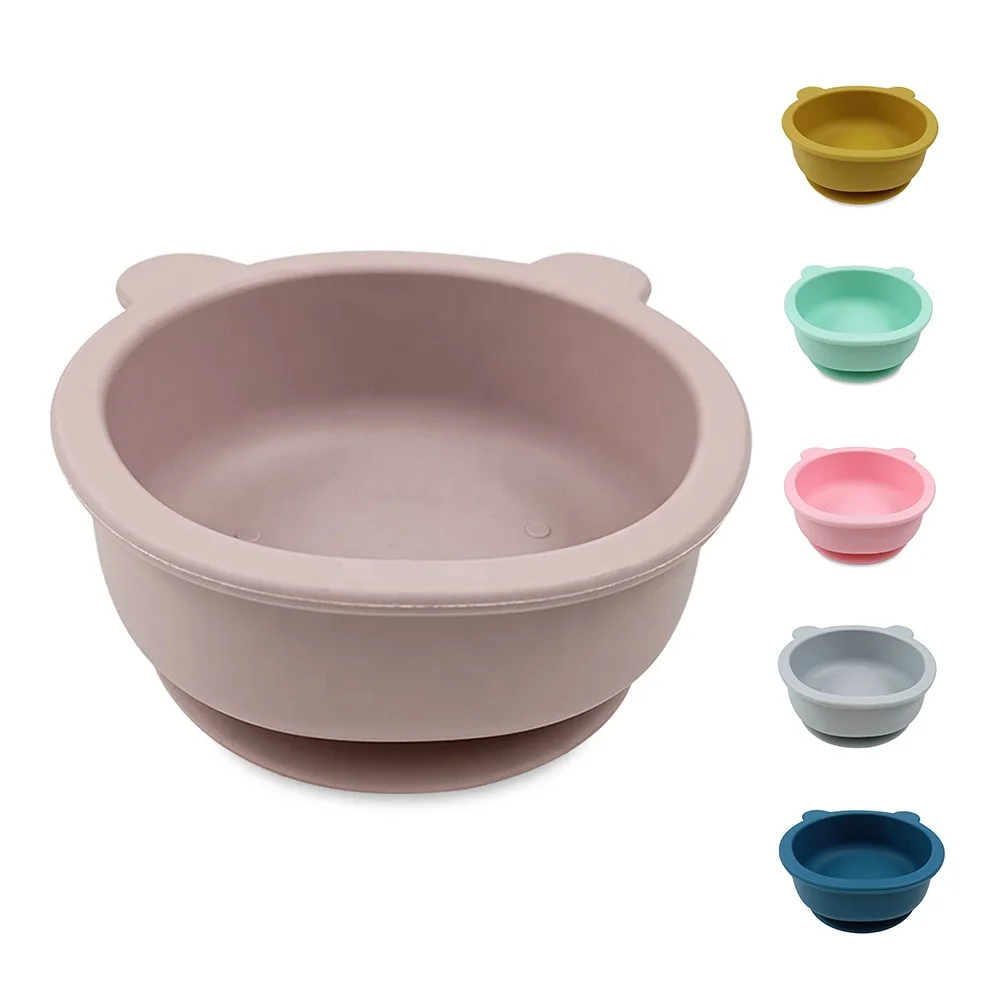 New Arrival Low MOQ Customized logo Strong Suction Base One-Piece Bear Shape Silicone Baby Dinner Feeding Bowls