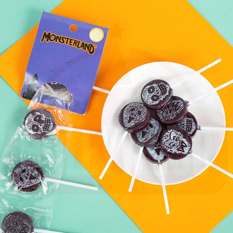 Holeywood 3D 8g Skull Hard Candy Lollipop Mixed Fruit and Sugar Ball Halloween Prank Halal Certified