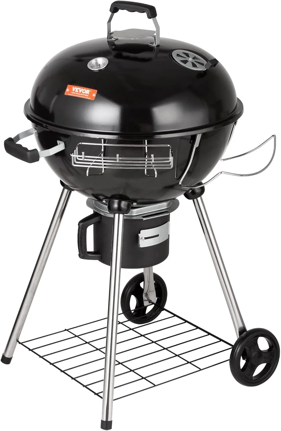 Black Porcelain Enameled 18.5' 22.5'Charcoal Grill with Wheels for Outdoor Cooking Barbecue Camping BBQ Coal Portable Round