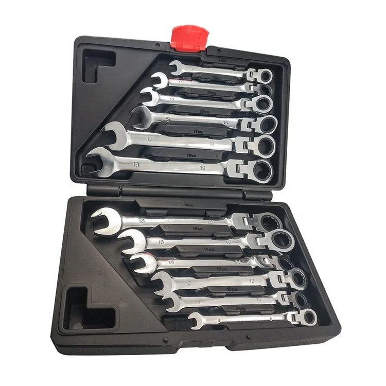 12-Piece Dual Ends Flexible Head Ratchet Wrench Spanner180 Degree Rotation Torque Wrench Set