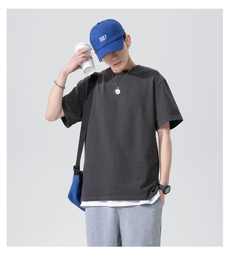 2022 Hight quality mens blank cotton t shirt solid color loose drop shoulder design logo oversized t shirts