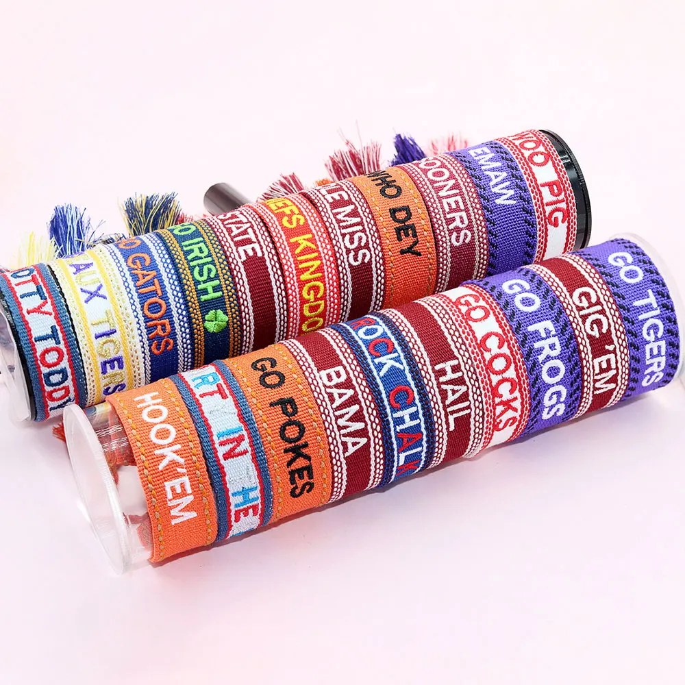 Zhehu Custom Game Day Embroidered Adjustable Tassel Bracelet Boomer Sooner Jewelry College University Gifts Team Bracelet