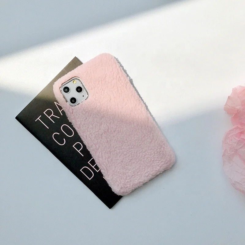 Wool fabric cloth candy pink girl cell phone case for iphone 11 pro max