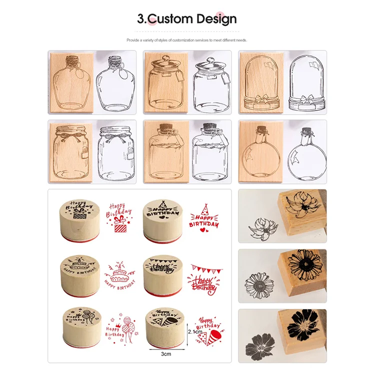 Custom Logo Wooden Ink Stamp  Decorative Scrapbooking Emotion Kids Large Wooden Stamps Moon Mini Number Wooden Stamps Set