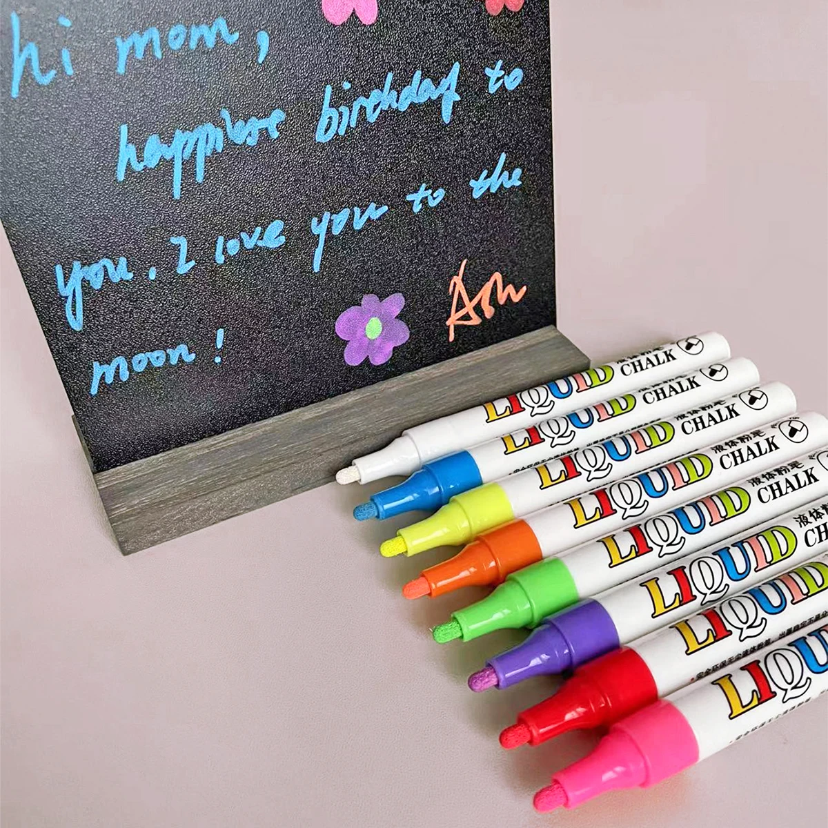 8  Bright Neon Colors Liquid Chalk Board Marker Pen Set for Silicone Porcelain Chalkboard Painting Erasable Wet Chalk markers