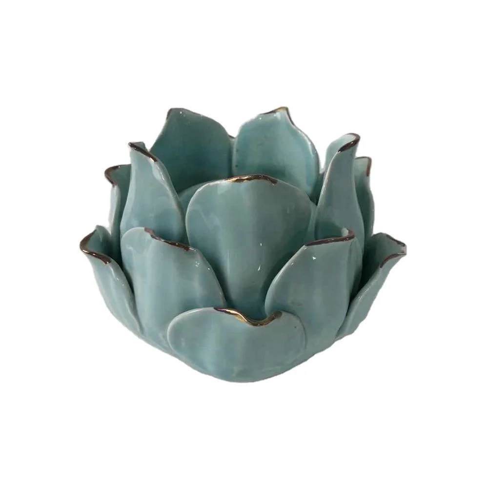 Новый дизайн, синяя керамическая подсвечник в форме цветка лотоса для чая, масляная горелка, сувенирные подарки