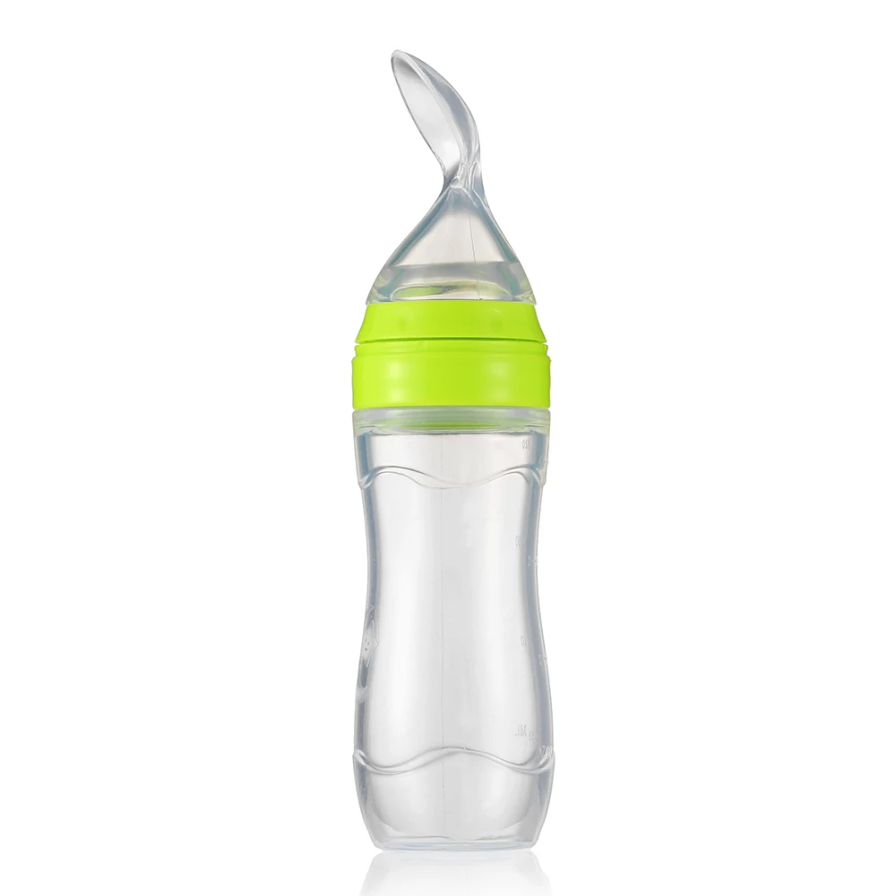Manufacturer 120ml 4oz Silicone Baby Food Dispensing Spoon Rice Paste Squeeze Feeder Baby Bottle with Spoon
