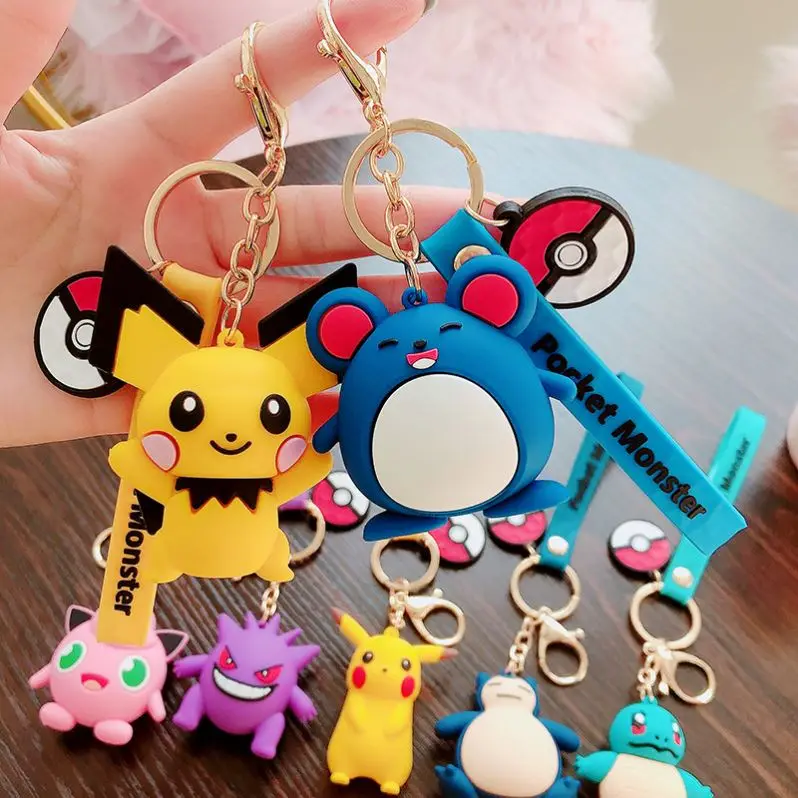 Pocket Monsters Keychain Cartoon PVC Cute Japanese Anime  Key Chain Trinket Car Key Rings Kid Toy KeyRing Charms Llaveros
