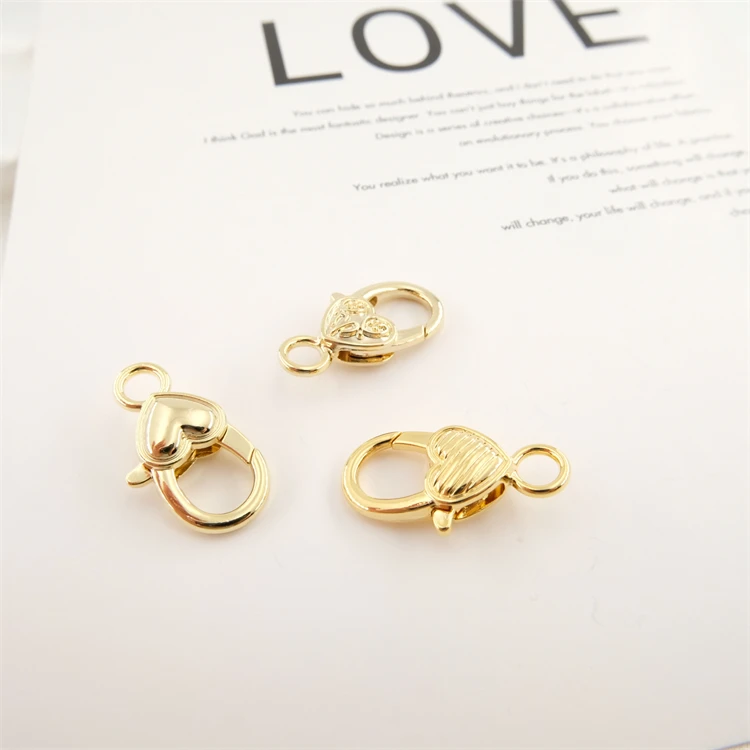 Clasp 18K gold plate Jewelry Findings & Components alloy Heart-shaped Pattern Lobster Clasp for jewelry making