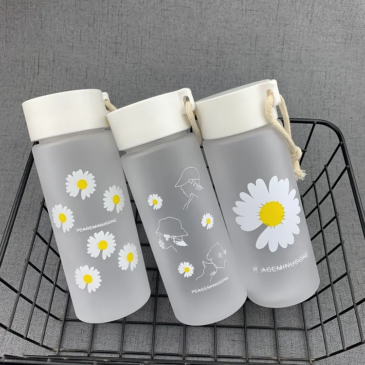 500ml Portable Flower Frosted Plastic Water Bottle Cup Fashion Outdoor Sports Mug for Girl Boy Student