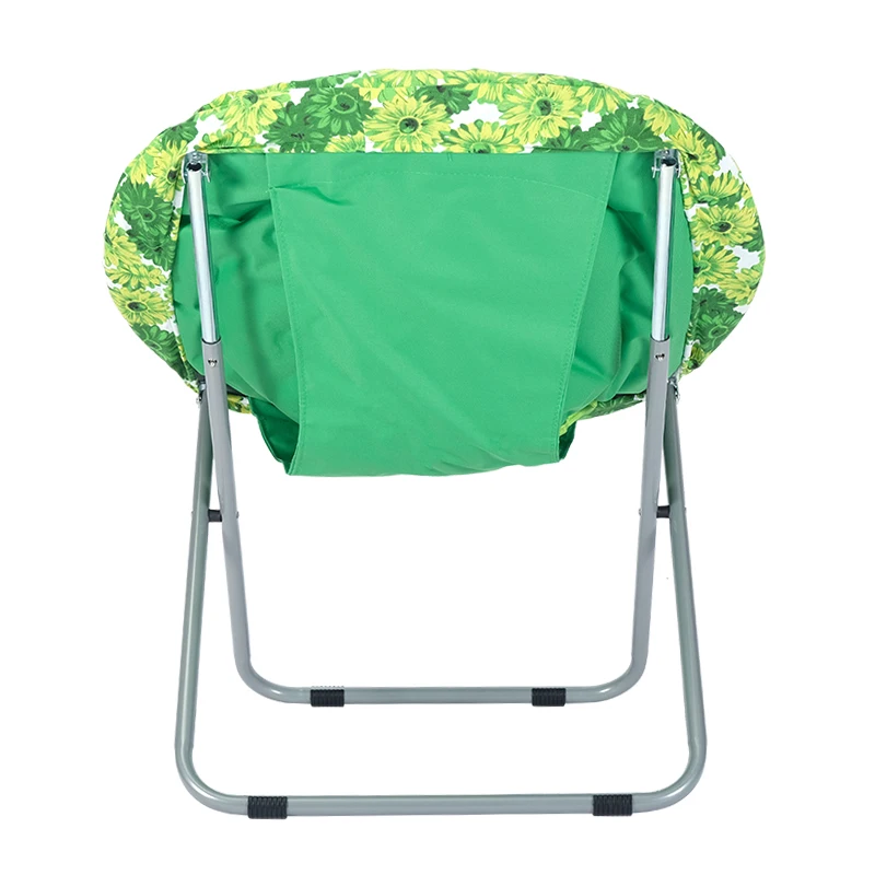 Comfortable Indoor Outdoor Camping Metal Frame Padded Folding Moon Round Saucer Chair