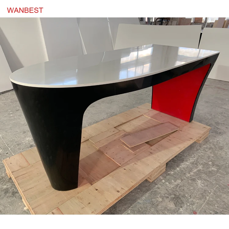 Fancy Acrylic Oval White and Red Office Executive Boss Computer Desk Home Study Table