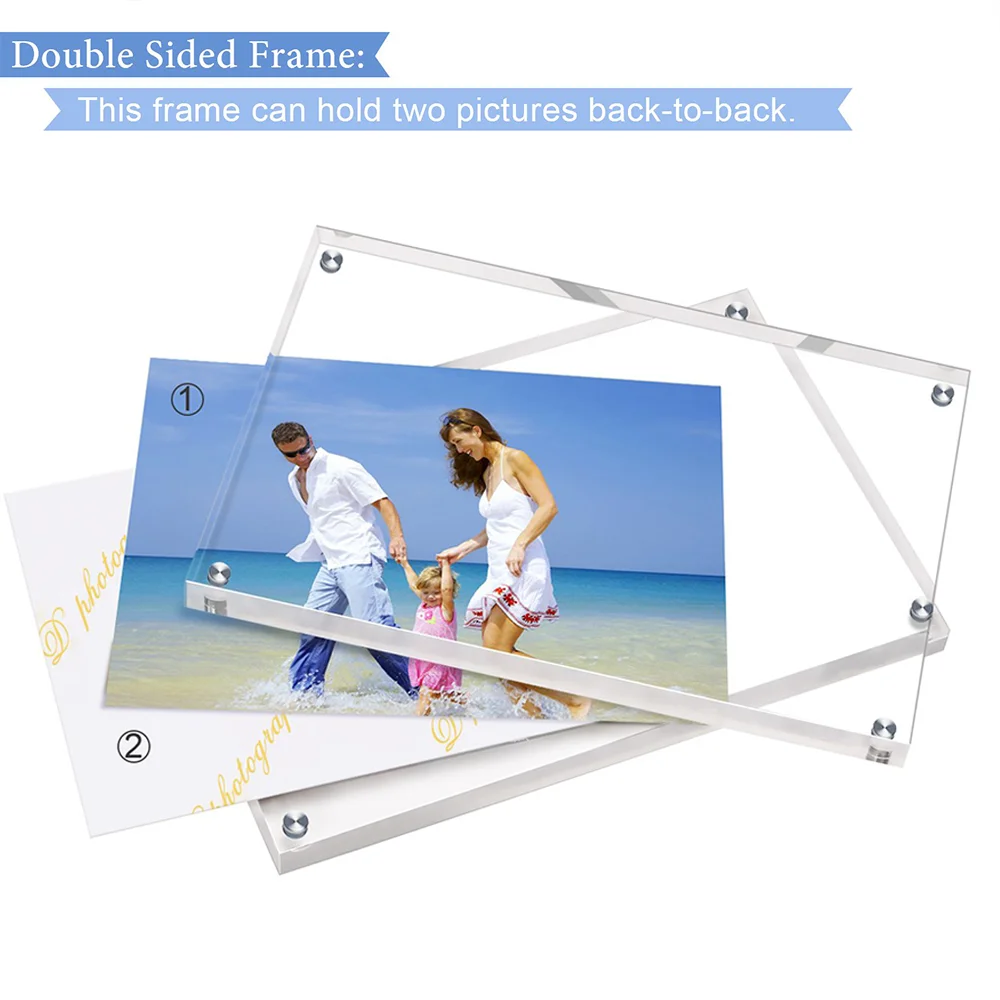 Freestanding Acrylic Photo Frame Double Sided Custom Thickness Size Clear Acrylic Magnetic Picture Frame for Wedding Decoration