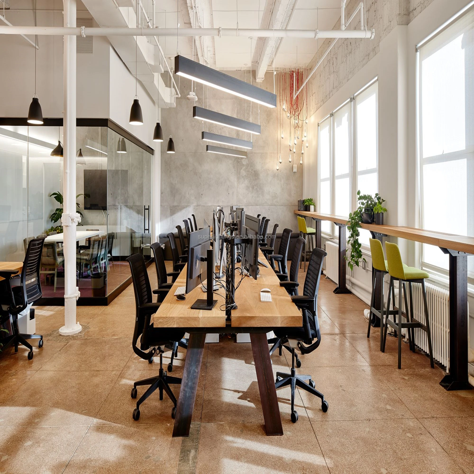 Suspended led linear direct indirect light seamless connection design