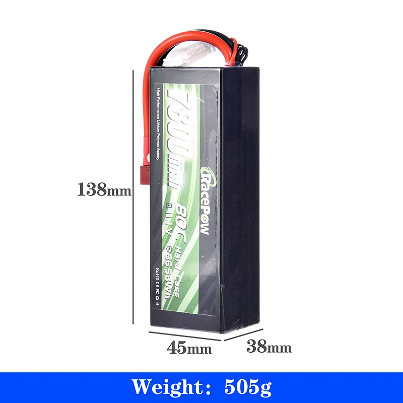 RacePow rc автомобильные аккумуляторы. 3S 7800mah 11 1 V 80C перезаряжаемый RC Lipo аккумулятор с жестким корпусом Trx автомобиль
