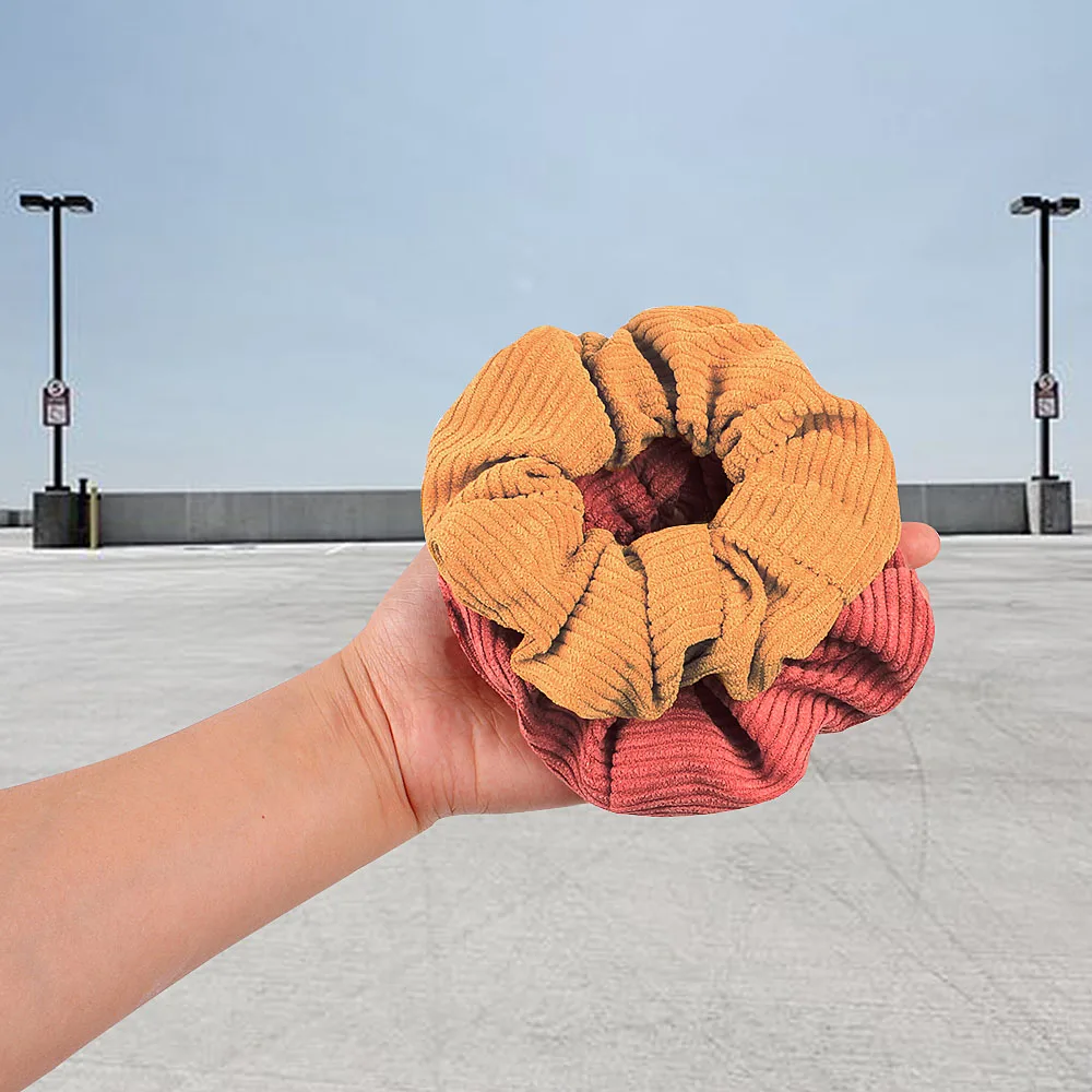 Hot style corduroy scrunchies autumn/winter stripe solid color fur scrunchie