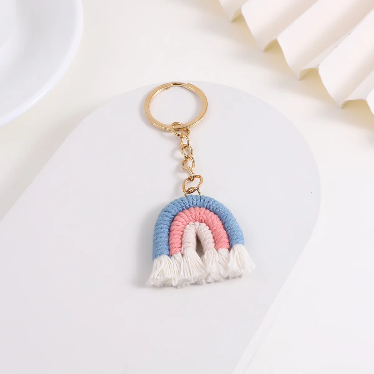 Lovely Hand Knitted Rainbow Tassel Keychain For Women Girl Cute Weave Pendant Key Ring Fashion Braid Jewelry Gift Accessories
