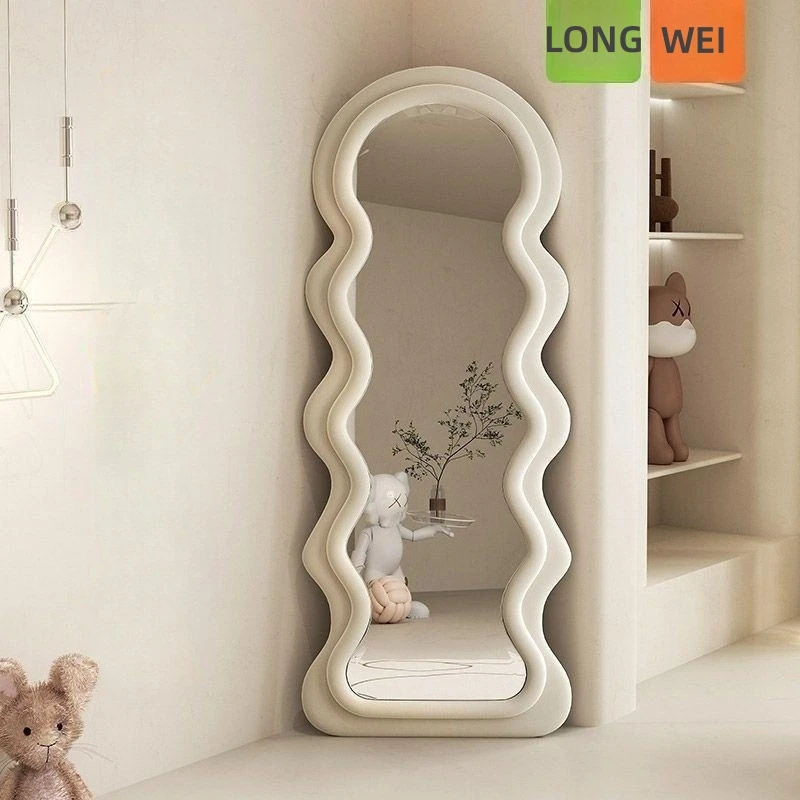 Modern Luxury Flannel Framed Full-Length Wall Mirror European Wavy Design Large Standing Floor espejo spiegel mirror Bathroom