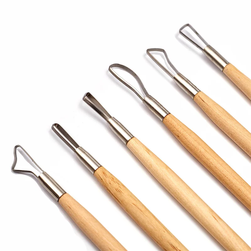 Glitter 6PCS 8-inch Wooden Handle Double Ended Wire Loop Sculpting Pottery Tools DIY Set for Ceramic Dough Plasticine Plaster