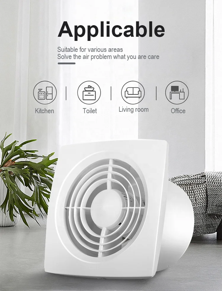 Unique4' high airflow ultra thin front panel and insect screen wall exhaust fan HGA-100B with LED light