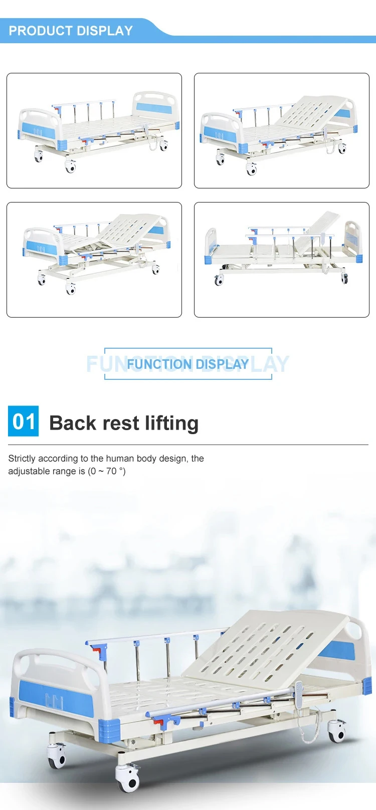 Hot Sale Hospital Furniture Medical Electric ICU 5 Function hospital bed electric with 5 functions
