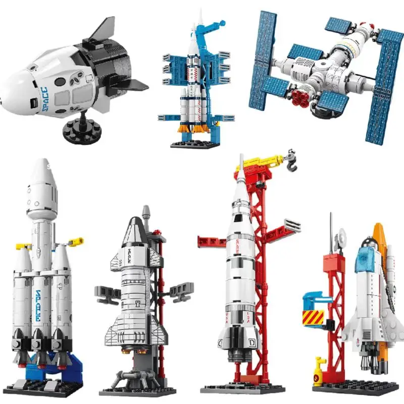 Creative Aviation Manned Rocket Building Blocks Space Astronaut Figure DIY Aerospace Bricks Model Toys for Kids  Gift