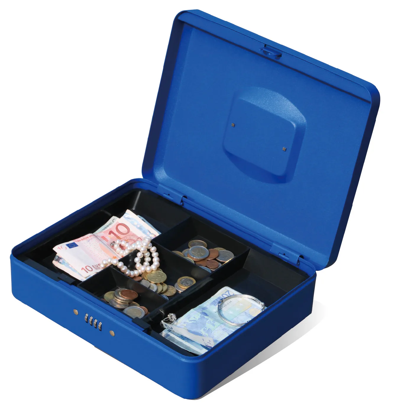 Стальной ящик для наличных денег евро с лотком на 5 отделений и комбинированным замком