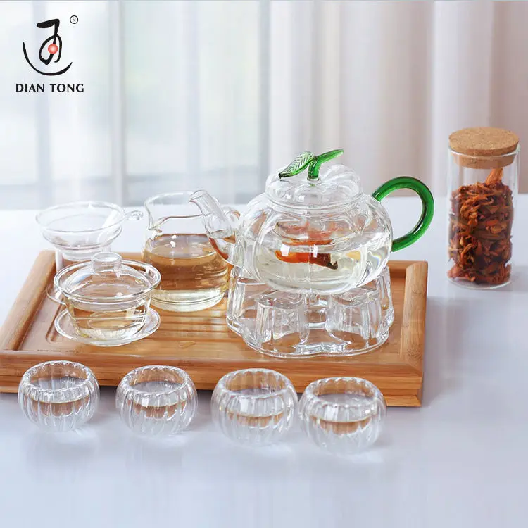 DianTong wholesale 800ml clear heat resistant transparent high borosilicate tea glass pot teapot with infuser and warmer