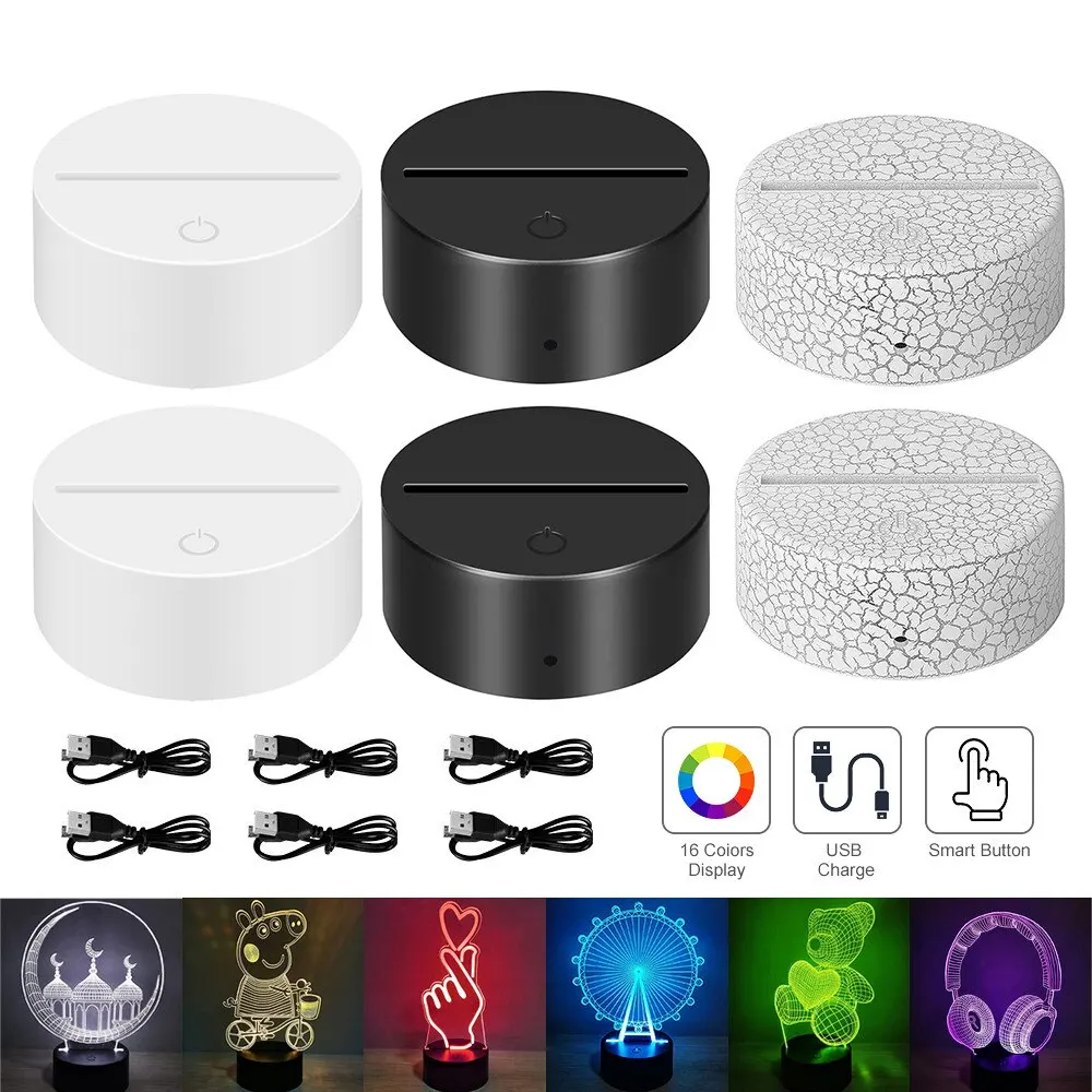 Креативный акриловый АБС-USB сенсорный круглый RGB детский Рождественский подарок для спальни домашний Декор 3D ночные огни Светодиодная лампа база