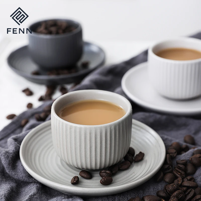 Nordic Square Vertical Lines  Afternoon Tea Creative Ceramic Tea Set Coffee Cup and Saucer